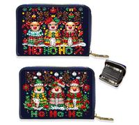 Cartera de piel con cierre de cremallera para tarjetas de crédito y pintura artística de diamantes, para mujer, con bloqueo RFID, de piel, con cremallera, de una sola cara, 2pcs-a