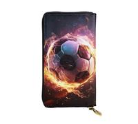 Cartera de piel con diseño de balón de fútbol de fuego para mujer, monedero largo, ultrafino, soporte para tarjetas de crédito, bolso plegable