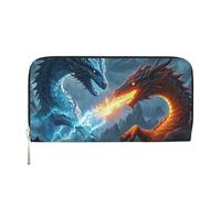 Cartera de piel con diseño de dragón de hielo y dragón de fuego para mujeres y niñas, con cremallera alrededor, tarjetero largo de poliuretano, bolso de mano impermeable para viaje