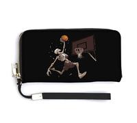 Cartera de piel con diseño de esqueleto de baloncesto Slam Dunk de moda, bolsa larga con correa de muñeca para hombres y mujeres, Estilo:, 20.0*10.5cm