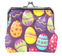 cartera de piel con diseño de huevos de Pascua, color morado para mujer, con hebilla y cierre de beso para niñas, Happy Colorful Easter Eggs Purple, UNITALLA, Happy Colorful Easter Eggs Purple