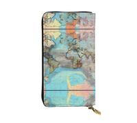 Cartera de piel con diseño de mapa del mundo de dibujos animados (7.5 x 4.1 pulgadas)