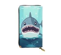 Cartera de piel con diseño de tiburón de dibujos animados flotando en el agua para mujer, monedero largo, ultrafino, soporte para tarjetas de crédito, bolso plegable