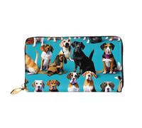 Cartera de piel con estampado de muchos patrones de beagle para teléfono celular, tarjetas de crédito, billetera de cuero para mujer, bolsillo con cremallera, color negro, talla única, Negro, One Size