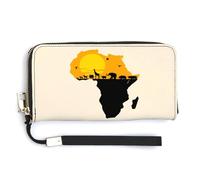 Cartera de piel con mapa africano con animales salvajes, bolsa larga con correa de muñeca para hombres y mujeres, Estilo:, 20.0*10.5cm