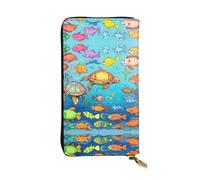 Cartera de piel con patrón de tortuga y pez (19 x 10,4 cm) - Cartera para llaves y tarjetas