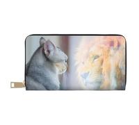 Cartera de piel fina para mujeres y hombres, con diseño de gato mirando al espejo, cartera para mujeres y hombres, con cremallera