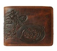 Cartera de piel para hombre y hombre, con protección RFID, con compartimento para monedas y relieve, monedero de piel auténtica (marrón vertical, moto, Harley Davidson), marrón, Querformat, Clásico