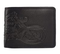 Cartera de piel para hombre y hombre, con protección RFID, con compartimento para monedas y relieve, monedero de piel auténtica (marrón vertical, moto, Harley Davidson), Negro , Querformat schwarz,
