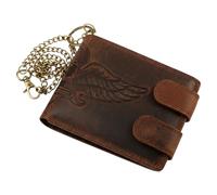 Cartera de piel para motorista con cadena y calavera - Protección RFID - Piel auténtica, marrón, 10.0 X 12.5 X 2.5 Centimeters, Biker