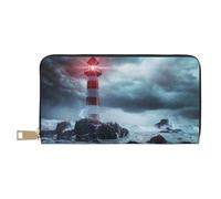 Cartera de piel para mujer, billetera plegable con múltiples tarjetas, faro en un mar tormentoso, cartera larga para mujer