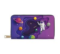 Cartera de piel para mujer, billetera plegable para múltiples tarjetas, astronauta en misión en el espacio exterior, cartera larga
