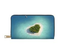 Cartera de piel para mujer, billetera plegable para múltiples tarjetas, Isla del Paraíso en forma de corazón, cartera larga