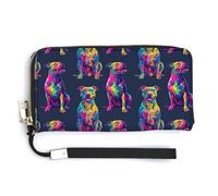 Cartera de piel para mujer - Cartera pequeña para mujer con cremallera y estampado de graffiti Pitbull neón