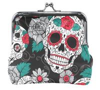 cartera de piel para mujer, diseño de calavera gótica, color negro, con hebilla de beso, con cambio de tarjeta, para niñas, Gothic Skull Black, UNITALLA, Gothic Skull Black, UNITALLA, Classic