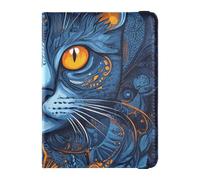 Cartera de piel personalizable con diseño de gato con ojos amarillos, estilo bohemio, para pasaporte y tarjeta de vacunación, ligero, Gato con ojos amarillos, estilo bohemio, 1 size