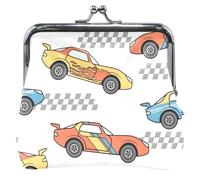 cartera de piel retro para hombres y mujeres, con hebilla de cierre de beso y hebilla de cambio pequeño para monedas, Retro Racing Cars Blanco, UNITALLA, Retro Racing Cars Blanco, UNITALLA, Classic