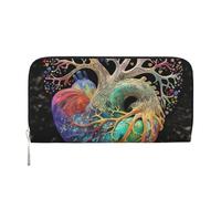 Cartera de piel sintética con diseño de árbol de la vida para mujeres y niñas, con cremallera alrededor, tarjetero largo de poliuretano, bolso de mano impermeable para viaje