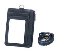 Cartera de piel sintética con protección de bloqueo y correa para el cuello con bolsillo con cremallera para dinero en efectivo y tarjetero, Blue, With lanyard, Mass Beauty