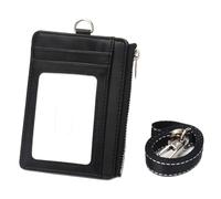 Cartera de piel sintética con protección de bloqueo y correa para el cuello con bolsillo con cremallera para dinero en efectivo y tarjetero, Black, With lanyard, Mass Beauty