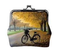 Cartera de piel sintética de microfibra impresa con diseño de árbol de otoño con bicicleta vieja envejecida para organizar el cambio de llaves del lápiz labial