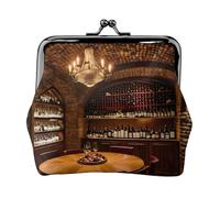 Cartera de piel sintética de microfibra impresa con imagen de bodega de vino tinto para organizar el cambio de llaves del lápiz labial