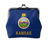 Cartera de piel sintética de microfibra impresa con la bandera del estado de Kansas para organizar el cambio de llaves del lápiz labial