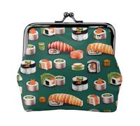 Cartera de piel sintética de microfibra impresa con patrón de comida de sushi para organizar el cambio de llaves de lápiz labial