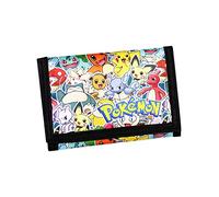 Cartera de Pokemon para niños y niños, cartera triple de lona con velcro con cremallera y soporte para monedas de libra, con Charizard y Pikachu.