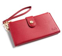 Cartera de pulsera RFID y soporte para teléfono para mujer, organizador plegable para tarjetas de crédito con bolsillos con cremallera y dulce empaquetado en caja de regalo, Rojo - Grano Lichee, S