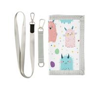 Cartera de tres pliegues para hombre, diseño de monstruos lindos y divertidos, con clip para dinero y cordón, Dibujos animados divertidos y lindos monstruos coloridos, 1 size, Moda