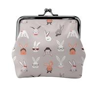 cartera de varios conejos, cartera de cambio con cierre de beso, cartera pequeño de piel sintética para mujer