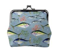 cartera de varios peces del mar salvaje, cartera con cierre de beso, cartera pequeño de piel sintética para mujer