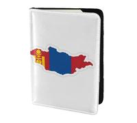 Cartera de viaje con estampado de mapa de la bandera de Mongolia, funda de cuero para pasaporte para hombres y mujeres, Negro -, Talla única