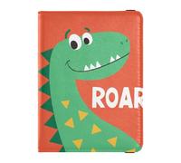 Cartera de viaje de cuero con dinosaurios morados con dinosaurios para pasaporte, fundas de pasaporte de gran capacidad para mujeres viajes de negocios, Dinosaurio de dibujos animados con rugido