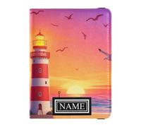 Cartera de viaje de cuero impermeable para pasaporte, con nombre personalizado, para hombre, documentos, faro al atardecer