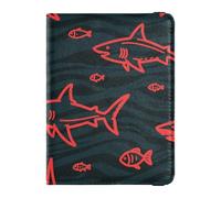 Cartera de viaje de piel con diseño de animales enojados, tiburón, pez, rojo y negro, para pasaporte, funda protectora para vacunas, funda protectora para tarjetas, funda para pasaporte para hombres