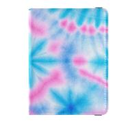 Cartera de viaje decorativa de cuero teñido anudado azul y rosa para mujer, funda protectora para pasaporte, funda protectora para pasaporte, ultrafina, Tinte azul y rosa, 1 size