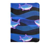 Cartera de viaje decorativa de piel azul con diseño de dibujos animados de animales y peces marinos para mujer, funda protectora para pasaporte, funda protectora para documentos, organizador de