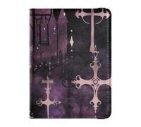 Cartera de viaje decorativa de piel morada con diseño gótico, oscuridad, luna, cruz, color morado, para pasaporte, impermeable, para mujer, Cruz gótica de luna oscura morada, 1 size