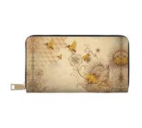 Cartera de viaje larga de piel sintética con estampado abstracto en rojo, negro y blanco con cremallera, diseñada para mujeres, Flores de abejas rurales, Talla única, Moderno