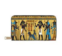 Cartera de viaje larga de piel sintética con estampado de calabaza de Halloween con cremallera diseñada para mujeres, Serie de tribus del antiguo Egipto, Talla única, Moderno