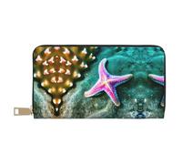 Cartera de viaje larga de piel sintética con estampado de estrella de mar y cremallera diseñada para mujeres, Estrella de mar marina, Talla única