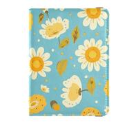 Cartera decorativa de cuero azul con ilustración de flores amarillas primaverales, para pasaporte, billetera, funda para pasaporte, documentos de viaje, ultra delgada, primavera, amarillo, flores,