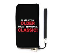 Cartera delgada clásica para mujer, con texto en inglés "Not Getting Older Just Becoming Classic", monedero largo, bonito bolso de mano, tarjetero