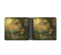 Cartera delgada compacta plegable con diseño de bosque con hadas, mariposas, elfos, carteras de cuero, carteras minimalistas para hombres con tarjetero de crédito, ranura para monedas, ventana de