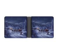 Cartera delgada compacta plegable con diseño de Papá Noel y ciervo, de piel, minimalista, para hombre, con tarjetero de crédito, ranura para monedas, ventana de identificación, unisex