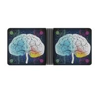Cartera delgada compacta plegable con imagen geométrica de cerebro con carteras de cuero científico, carteras minimalistas para hombres con tarjetero de crédito, ranura para monedas, ventana de