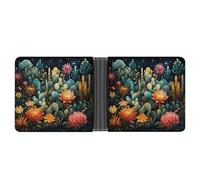 Cartera delgada compacta plegable con patrón de cactus coloridos, carteras minimalistas para hombres con tarjetero de crédito, ranura para monedas, ventana de identificación, unisex