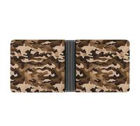 Cartera delgada compacta plegable de piel de camuflaje marrón, carteras minimalistas para hombres con tarjetero de crédito, ranura para monedas, ventana de identificación, unisex